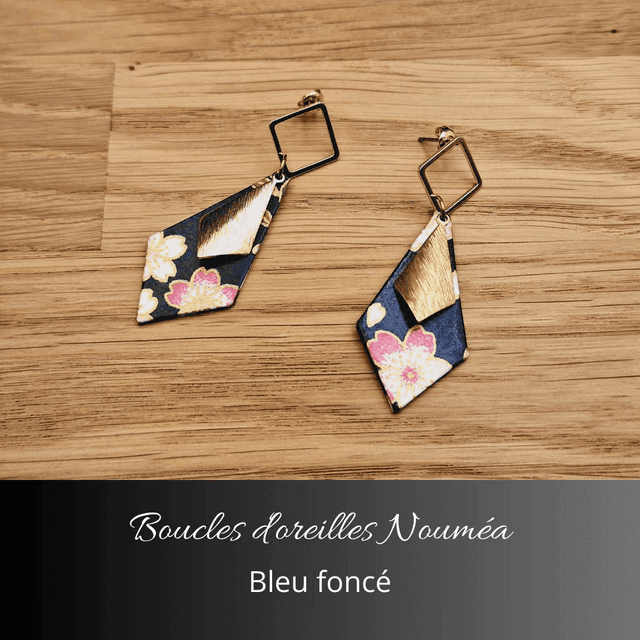 Boucles d&#039;oreilles Nouméa - Bleu foncé, rose