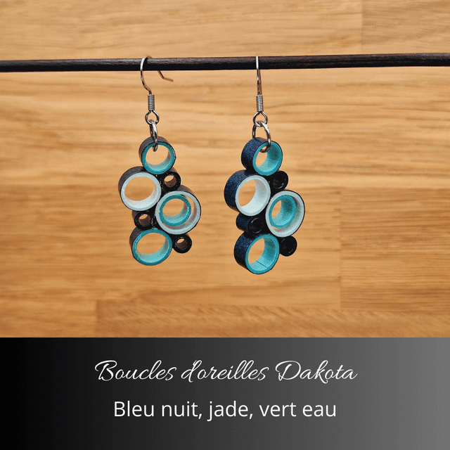 Boucles d&#039;oreilles Dakota - Bleu nuit, jade, vert d&#039;eau