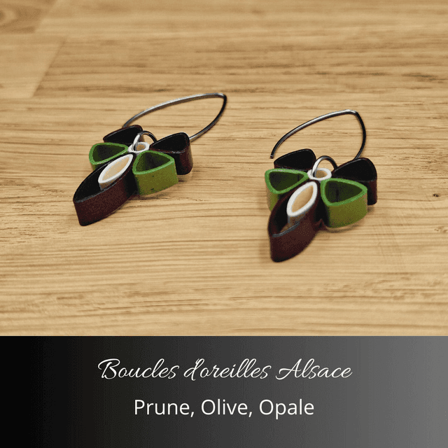 Boucles d&#039;oreilles Alsace - Prune, olive, opale