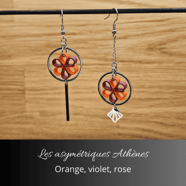 Boucles d&#039;oreilles asymétriques Athènes - Orange violet et rose