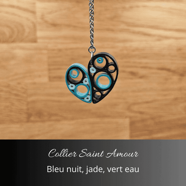 Collier Saint Amour - Bleu nuit, jade, vert d&#039;eau